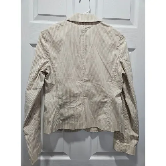 Vintage Theory White Beige Pinstripe Cotton Women's Blazer Size 6 Neutral Jacket - Picture 8 of 11